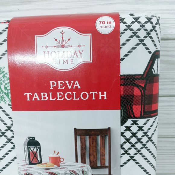 Holiday Time Peva Tablecloth 70" Round Farm Truck + Christmas Tree Print - Picture 4 of 6